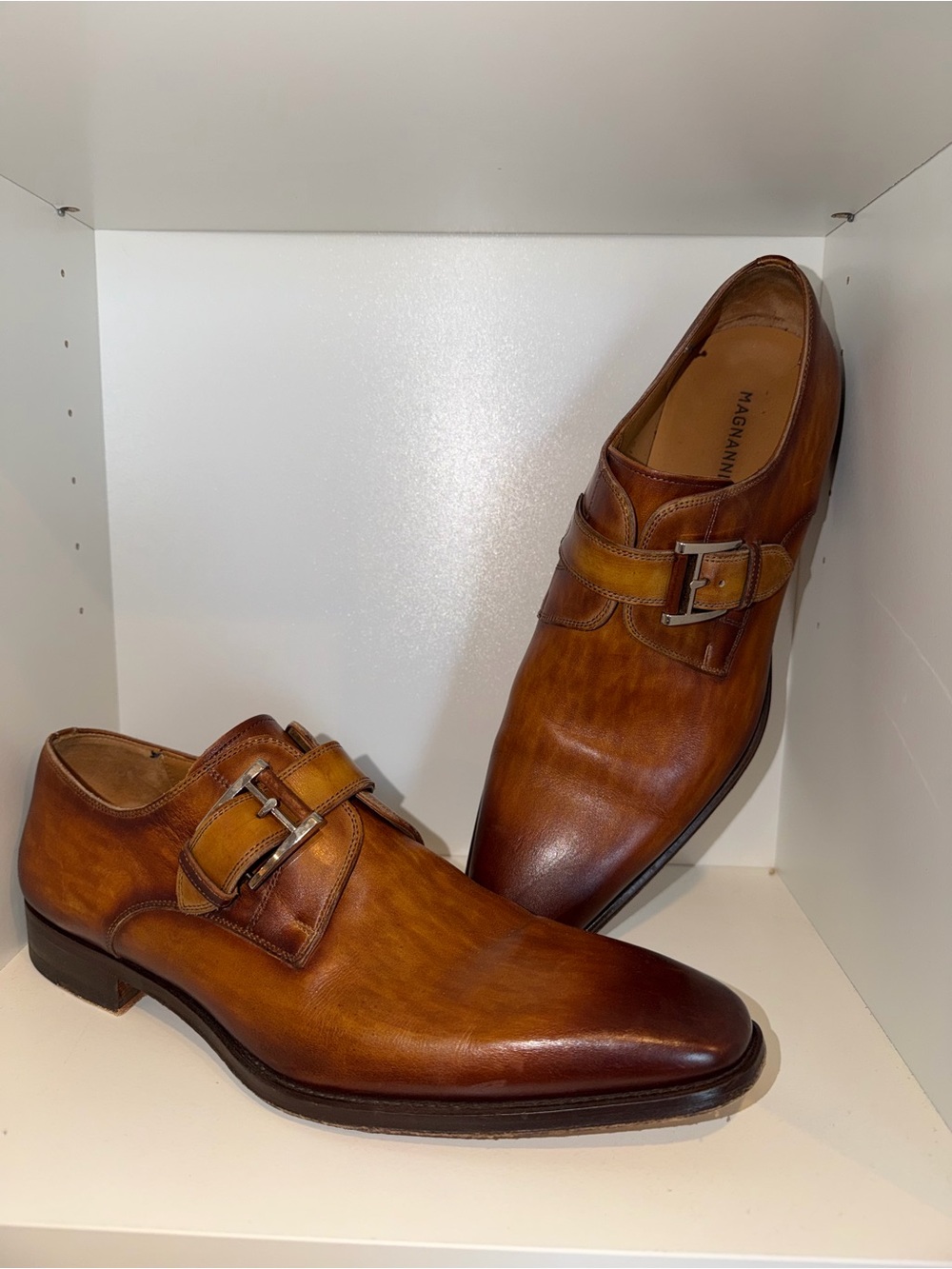 Magnanni Marco II Cuero Brown Leather Single Monk Strap Dress Shoes 10